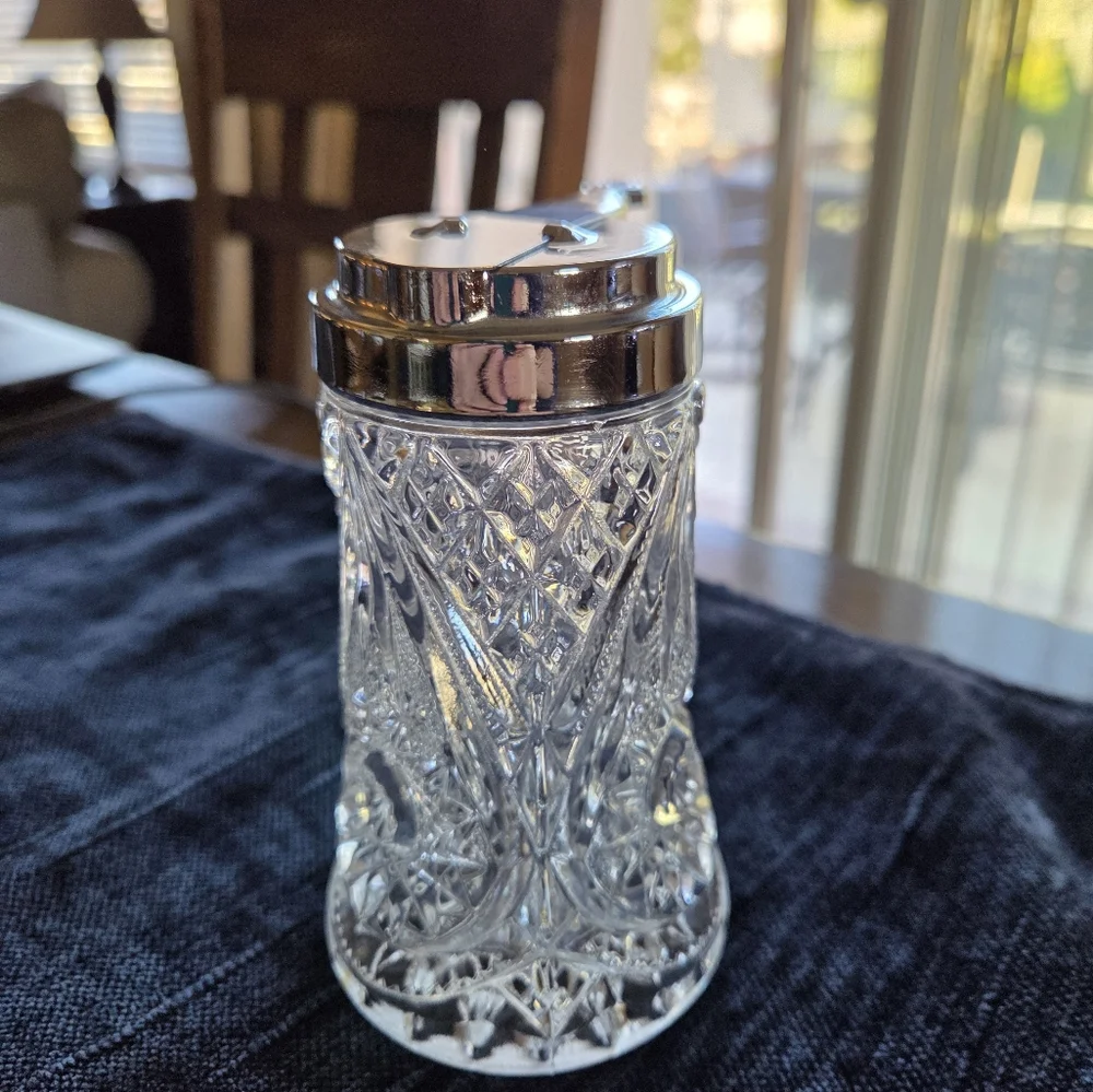 Vintage Imperial Glass Syrup Pitcher Hobstar Pattern With Metal Lid